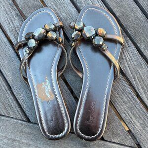 Boden Jeweled Thong Sandal Size EU 40 / US 9 Metallic Pewter